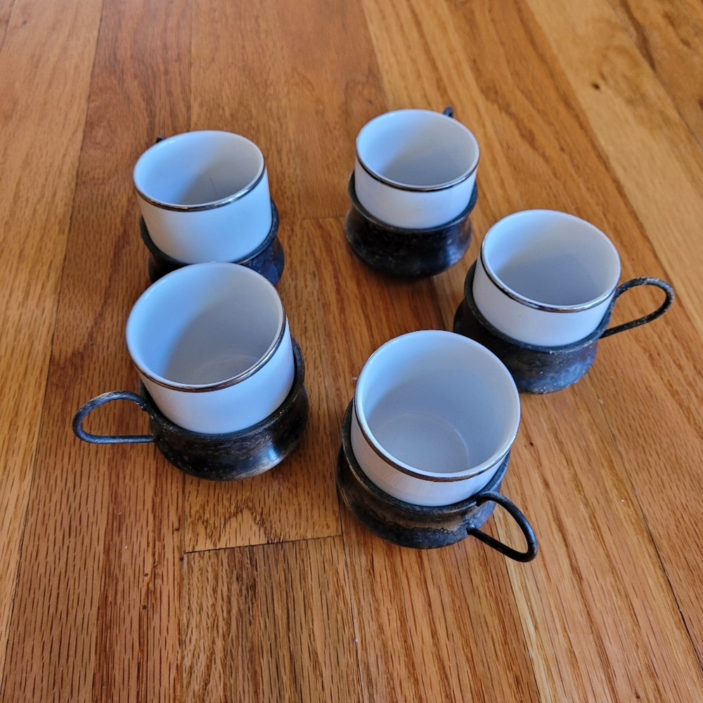Set of 5 Vintage Retro Italian Sterling Silver Espresso Cups